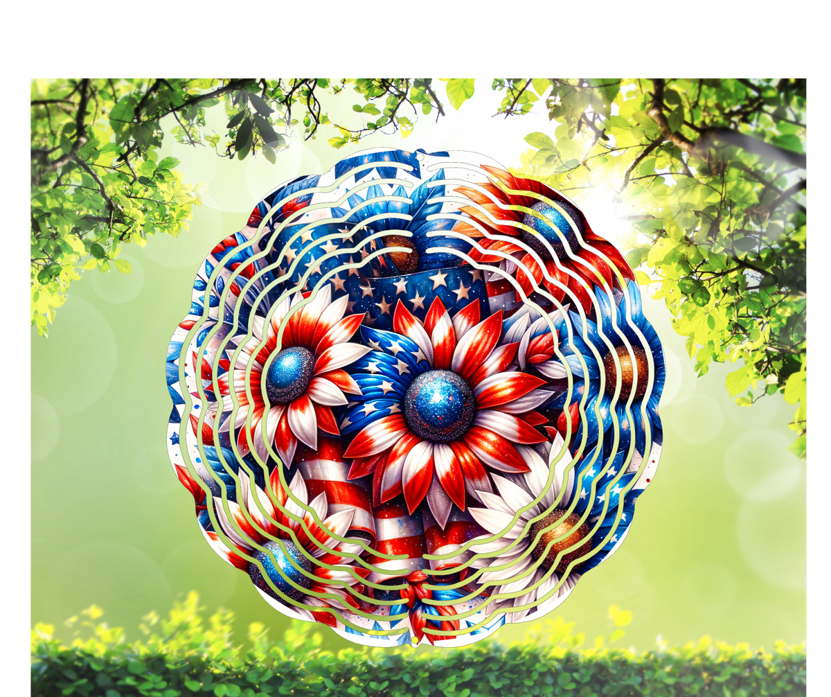 Red White Blue Sunflower Wind Spinner